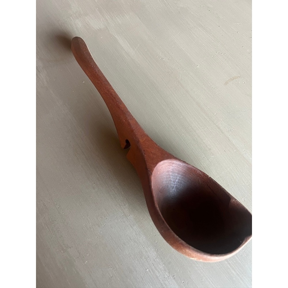 Handmade Ladle Wooden Pot Sitter Spoon 11.5" Hand Carved Notched Rustic Artisan